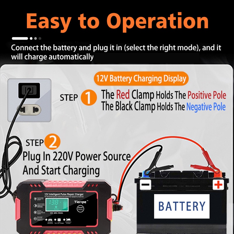 Full Automatic Car Battery Charger 12V Digital Display Battery Charger Power Puls Repair Chargers Wet Dry Lead Acid