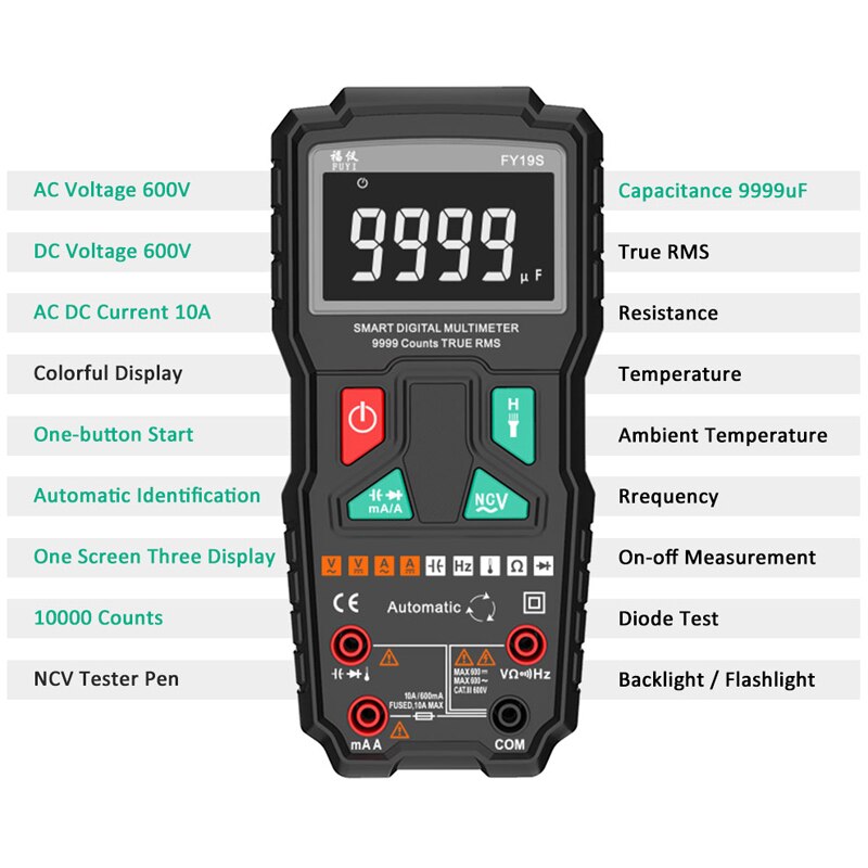 FY19S 9999 Counts Digital Multimeter High Precision Digital Multimetro NCV Smart Auto Ranging AC/DC  Multi Tester