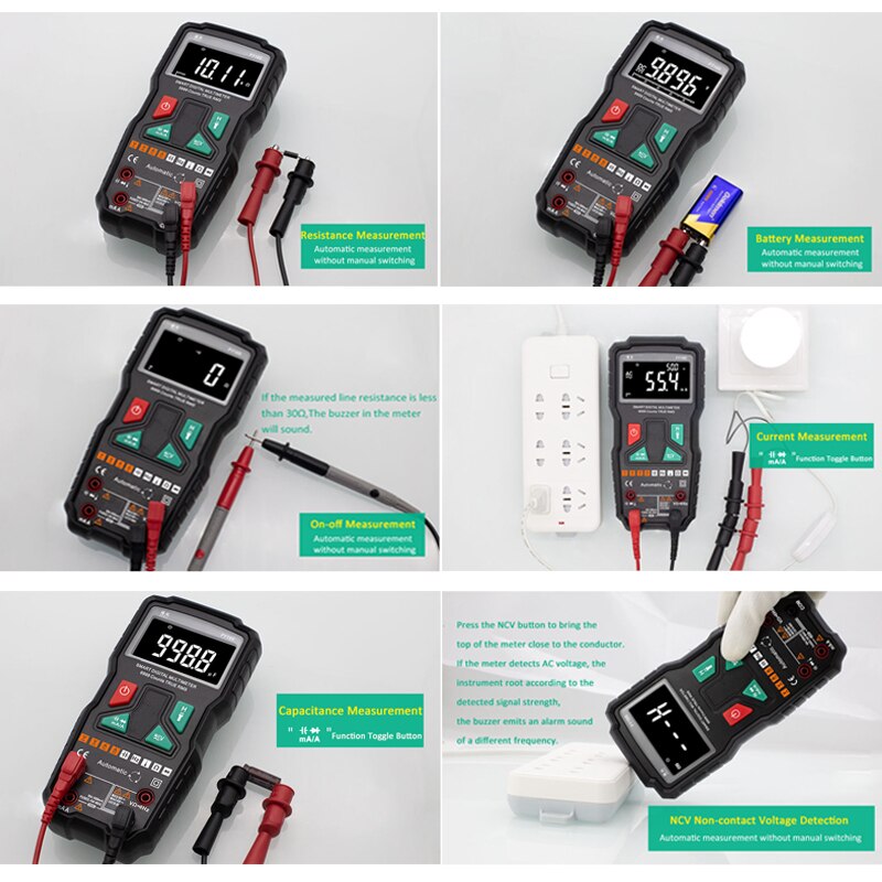 FY19S 9999 Counts Digital Multimeter High Precision Digital Multimetro NCV Smart Auto Ranging AC/DC  Multi Tester