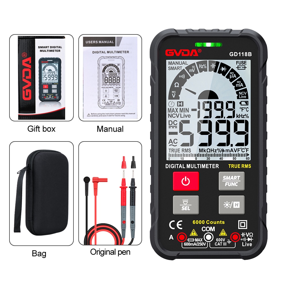 Generation 600V Digital Multimeter Ture RMS AC DC NCV Smart Multimetro Tester Ohm Capacitance Hz Voltage Meter