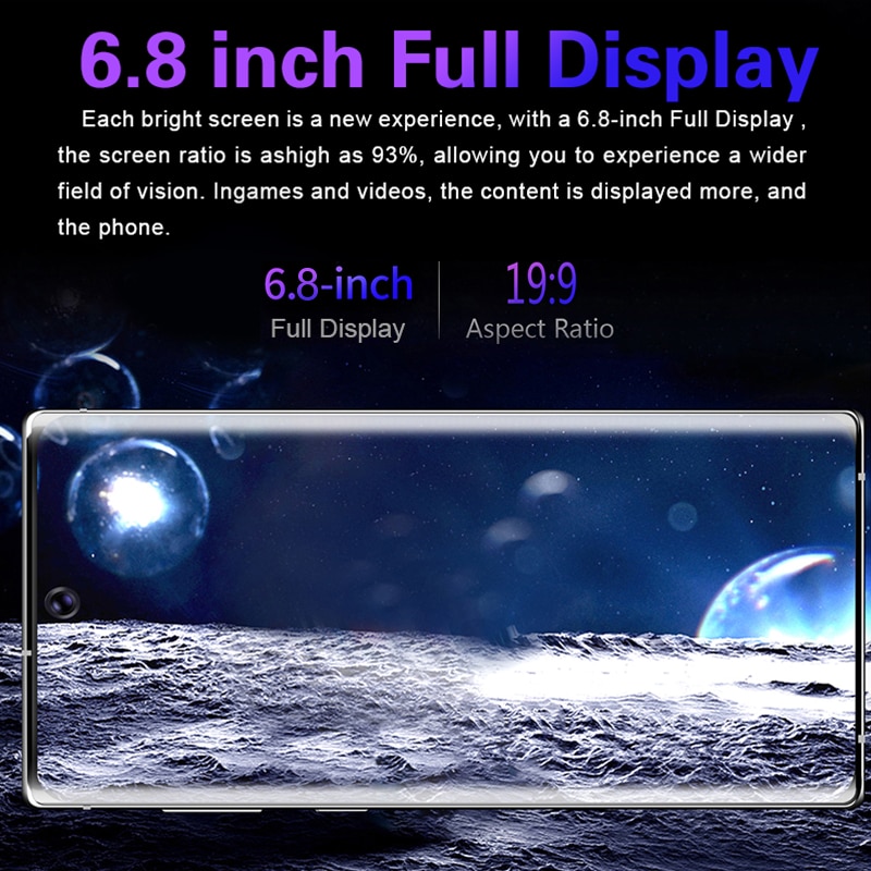 Global Versio Smartphone Note10+ 6.8 Inch Screen 2GB RAM 16GB ROM Android 9.1 Unlocked Mobilephone Cellphone Celular Celulares