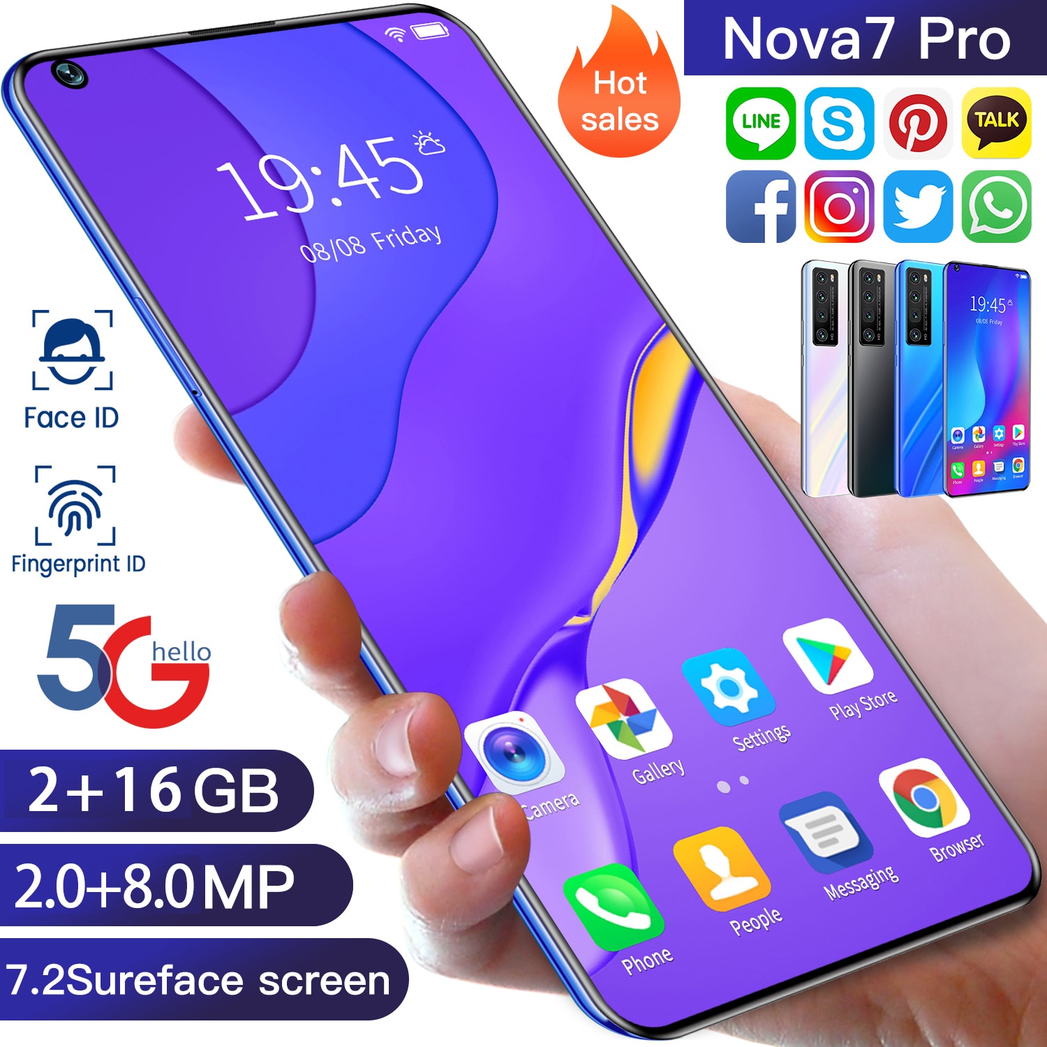 Global Version Nova7 Pro 7.2 Inch Screen Smartphone 5000mAh 2GB RAM 16GB ROM Cellphone Unlocked Dual Sim Mobile Phone Celular