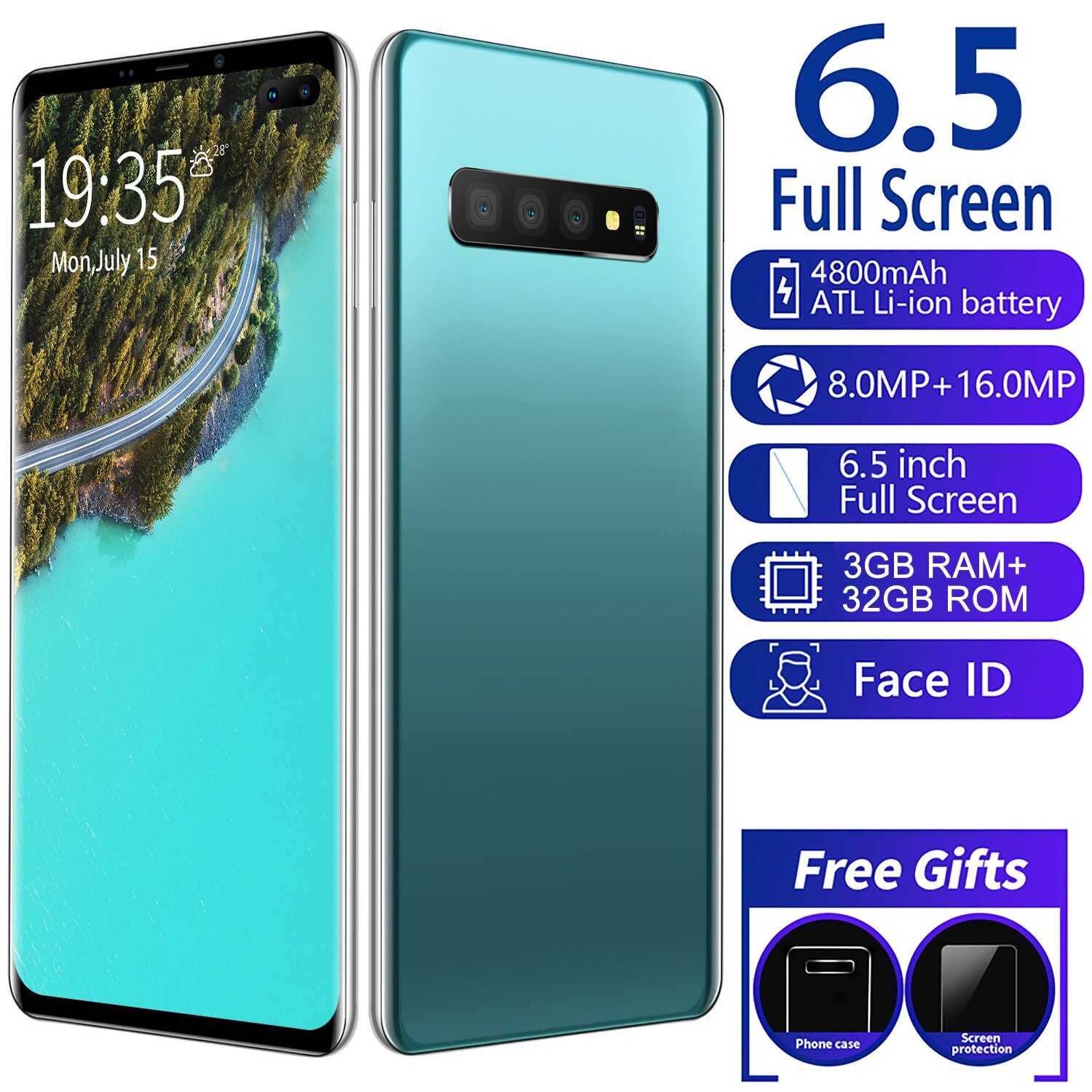 Global Version Smartphone S10+ 3GB RAM 32GB ROM 6.5Inch Full Screen 4800mAh Built-in  Android 9.0 Celular Cellphone Mobilephone