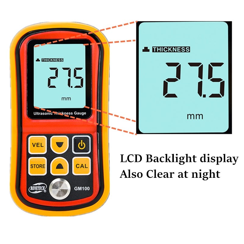 GM100 Digital LCD display Ultrasonic Thickness Gauge Metal glass ceramics1.2-225mm Sound Velocity Meter 0.1mm Resolution