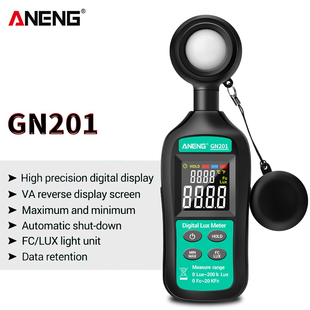 ANENG GN201 Luxmeter Digital Light Meter 200K Lux Meter Photometer UV Meter UV Radiometer Handheld Illuminometer Photometer