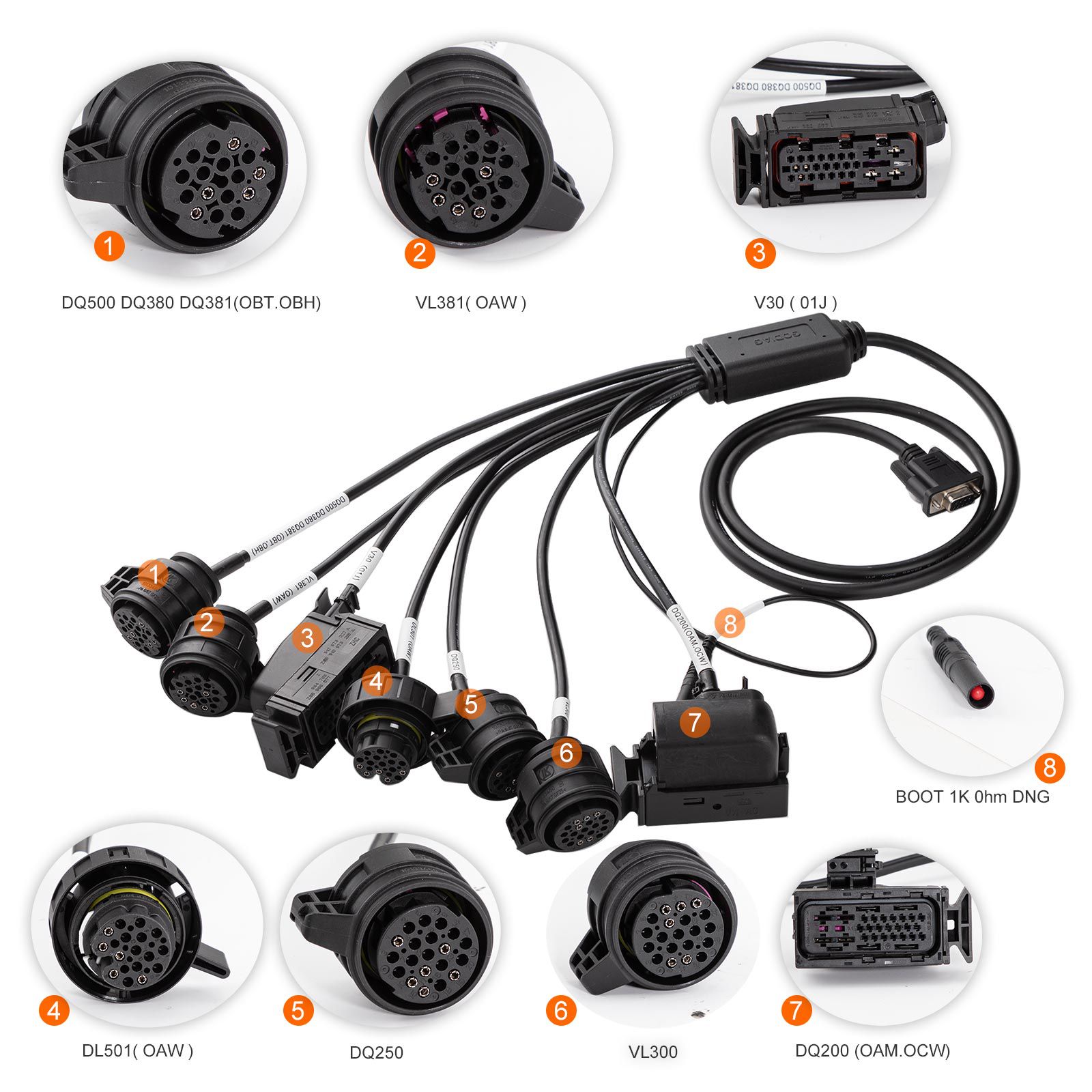 2025 New GODIAG Gearbox Cables 7-in-1 Set for V30/ DQ200/ DL501/ VL300/ VL381/ DQ500/ DQ250