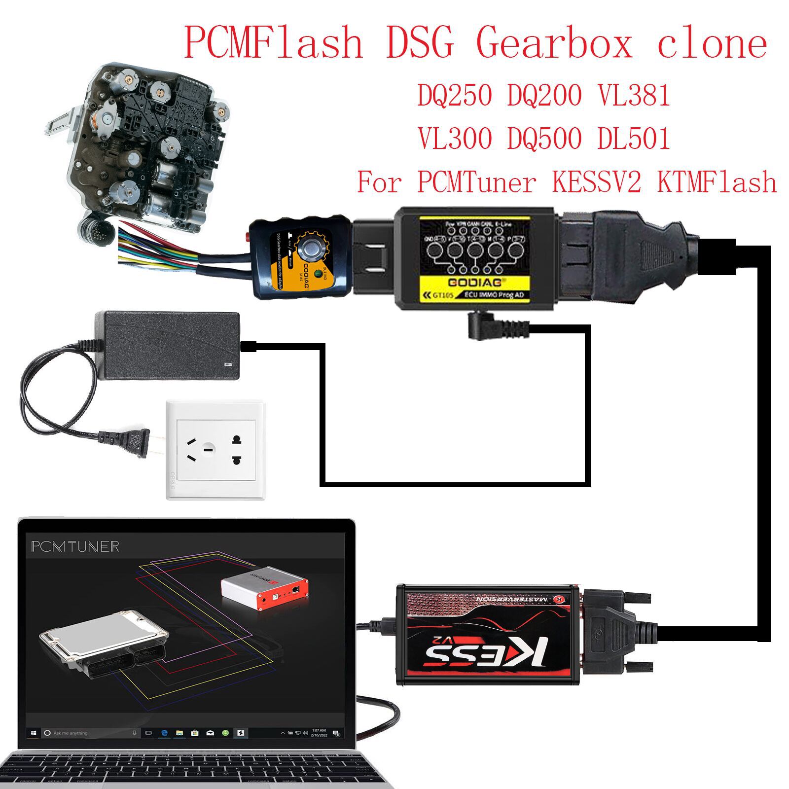 GODIAG GT105 ECU IMMO Kit Plus GT107 DSG Gearbox Data Read/Write Adapter for DQ250, DQ200, VL381, VL300, DQ500, DL501