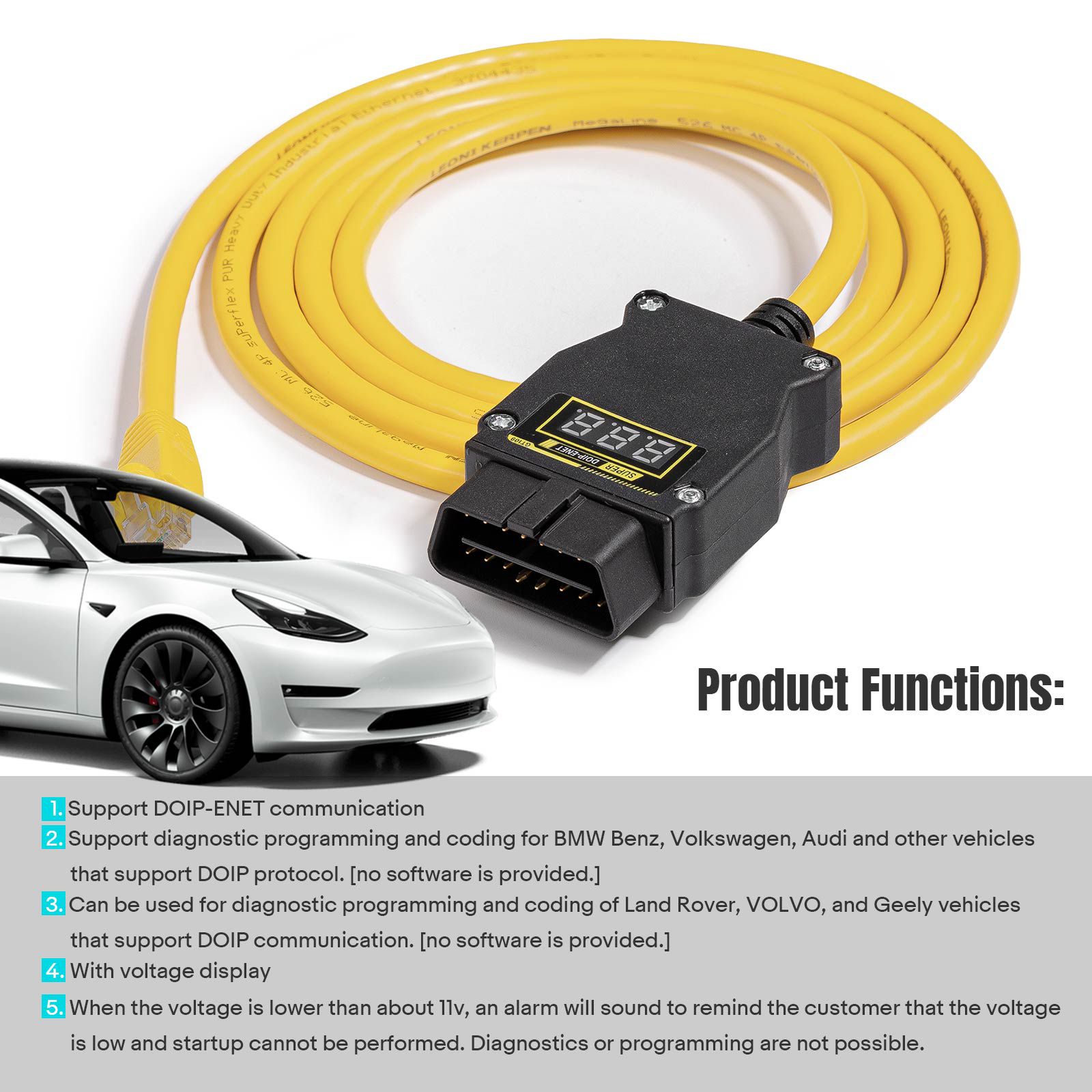 2024 GODIAG GT109 DOIP ENET with Voltage Display DOIP Diagnostic Programming Coding Adapter for BMW Benz VW Audi