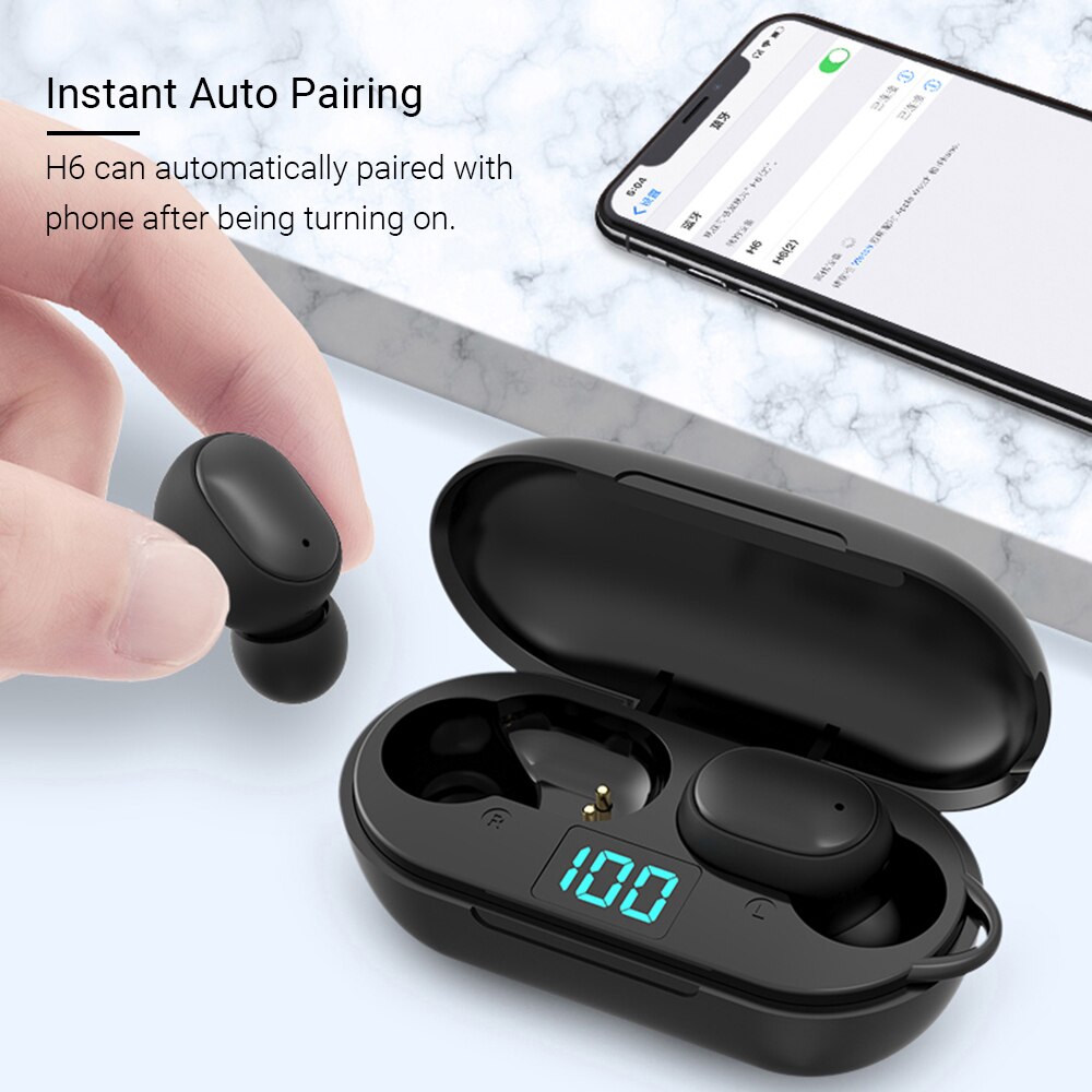 H6 TWS True Wireless Earbuds In-Ear Headphones IPX4 Waterproof Bluetooth 5.0 Gaming Headset Noise Cancellation Binaural Audio