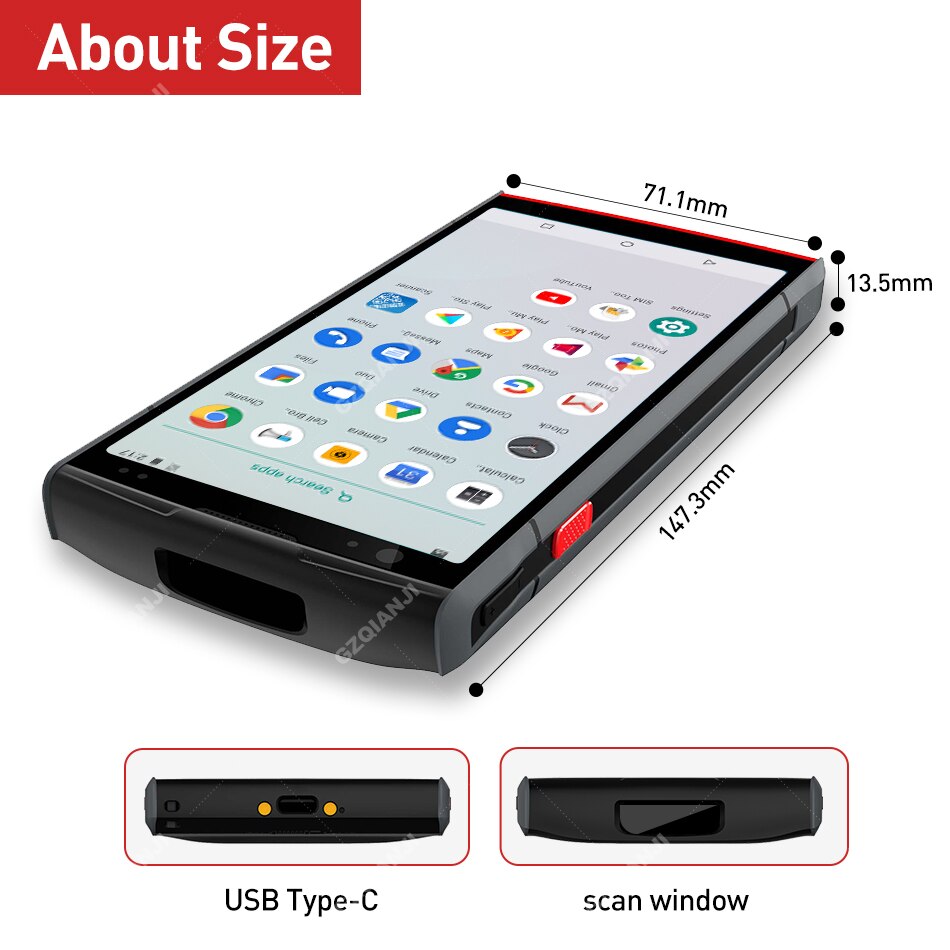Handheld PDA Android 9.0 Rugged POS Terminal Honeywell 6603 2D Barcode Scanner Reader WiFi 4G Bluetooth NFC PDA