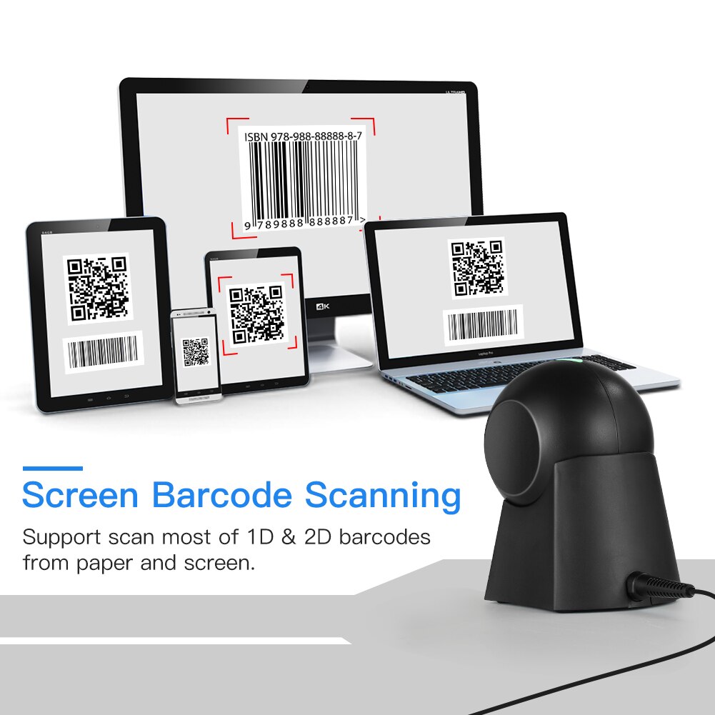 Hands-Free 1D 2D Desktop Barcode Scanner QR Barcode Reader Support Screen Scanning Platform Scanner for Warehouse,