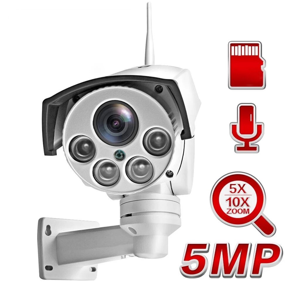 HD 5MP Wifi PTZ IP Camera Wireless 5X 10X Optical Zoom Bullet Audio CCTV Security Cameras Outdoor IR 50M P2P CamHi