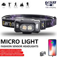 Headlamp Rechargeable LED Headlight Body Motion Sensor Head Flashlight Camping Torch Light Lamp With USB Built-in Battery