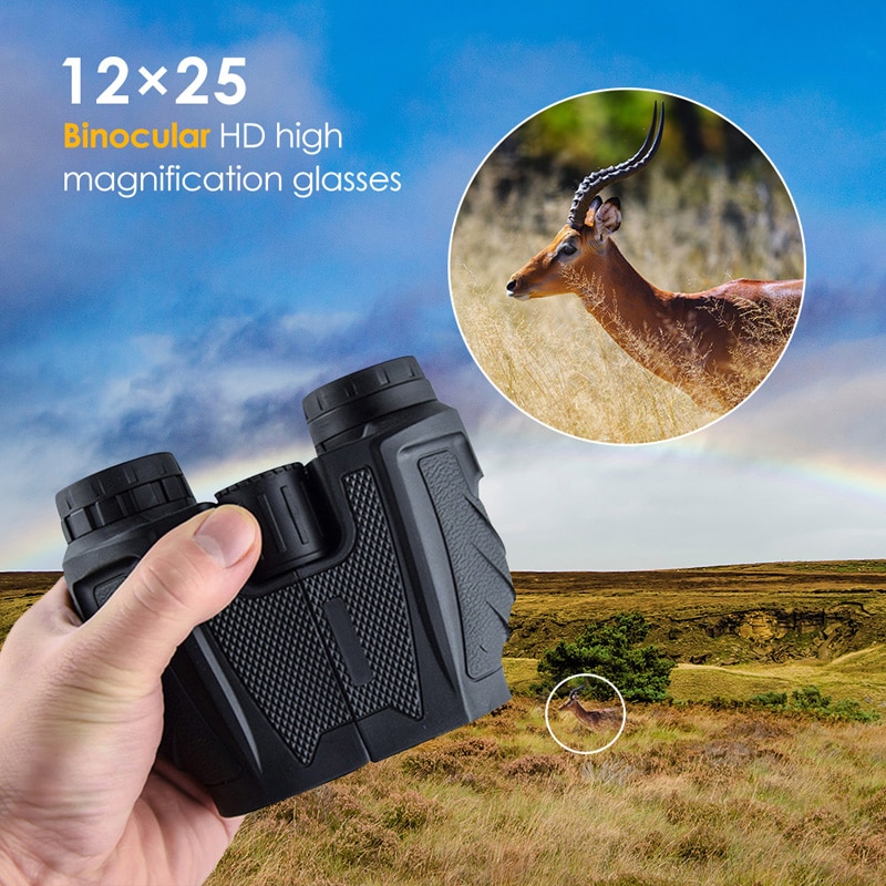 Portable High Power Hunting Binocular 12X25 BAK4 Prism Outdoor Camping Hiking Professional HD Telescopes Pocket Small Binoculars