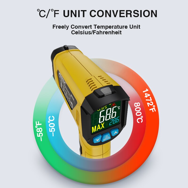 High Temperature Infrared Laser Electronic Thermometer Colorful Display Non Contact Thermometro Pyrometer IR Thermometer Gun