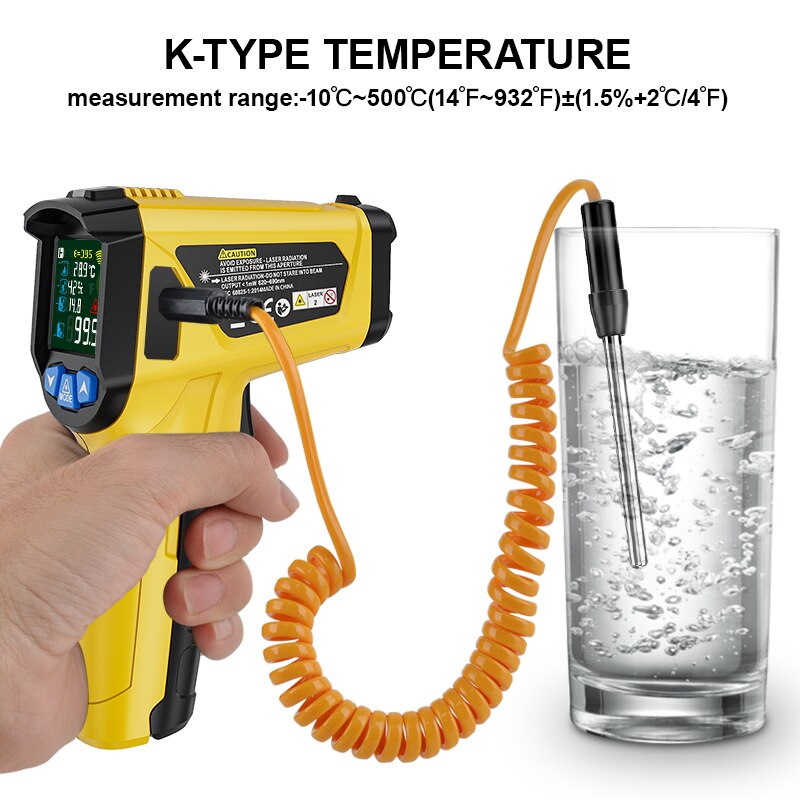 High Temperature Infrared Laser Electronic Thermometer Colorful Display Non Contact Thermometro Pyrometer IR Thermometer Gun