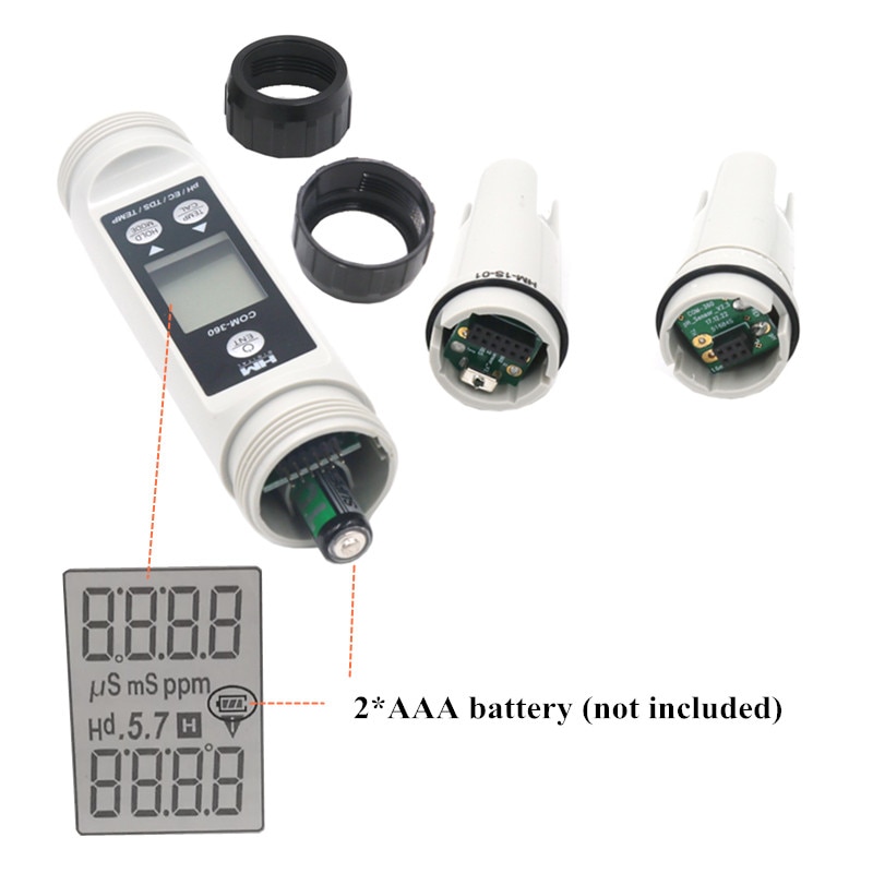 COM-360 4 in 1 PH meter EC/TDS/PH/TEMP waterproof combo LCD Digital portable ATC Calibration Data Hold Tool Tester