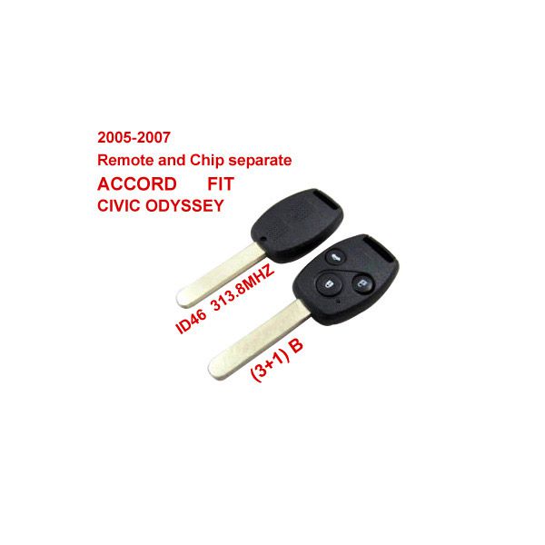 Remote Key (3+1) Button and Chip Separate ID:46 (313.8MHZ) For 2005-2007 Honda Fit ACCORD FIT CIVIC ODYSSEY 10pcs/lot