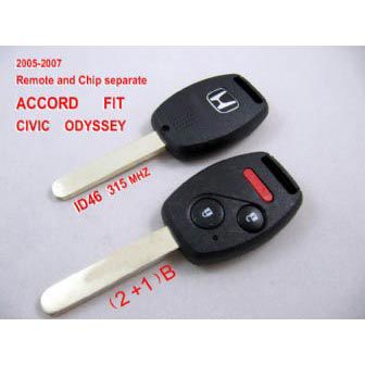 Remote Key (2+1) Button and Chip Separate ID:46 (315MHZ) For 2005-2007 Honda ACCORD FIT CIVIC ODYSSEY ID:46 ( 315 MHZ ) 10pcs/lot