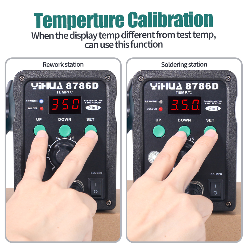 YIHUA 8786D 110V 220V Hot Air Soldering Station  Soldering Iron Station Double Panel Circuit LED Rework Station