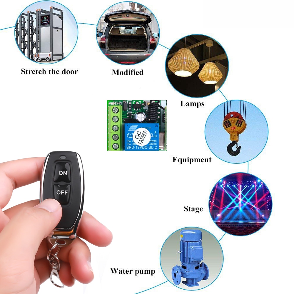 Hot DC12V 10A Relay 1 CH Wireless RF Remote Control Switch Transmitter with Receiver Module 433mhz LED Remote Control