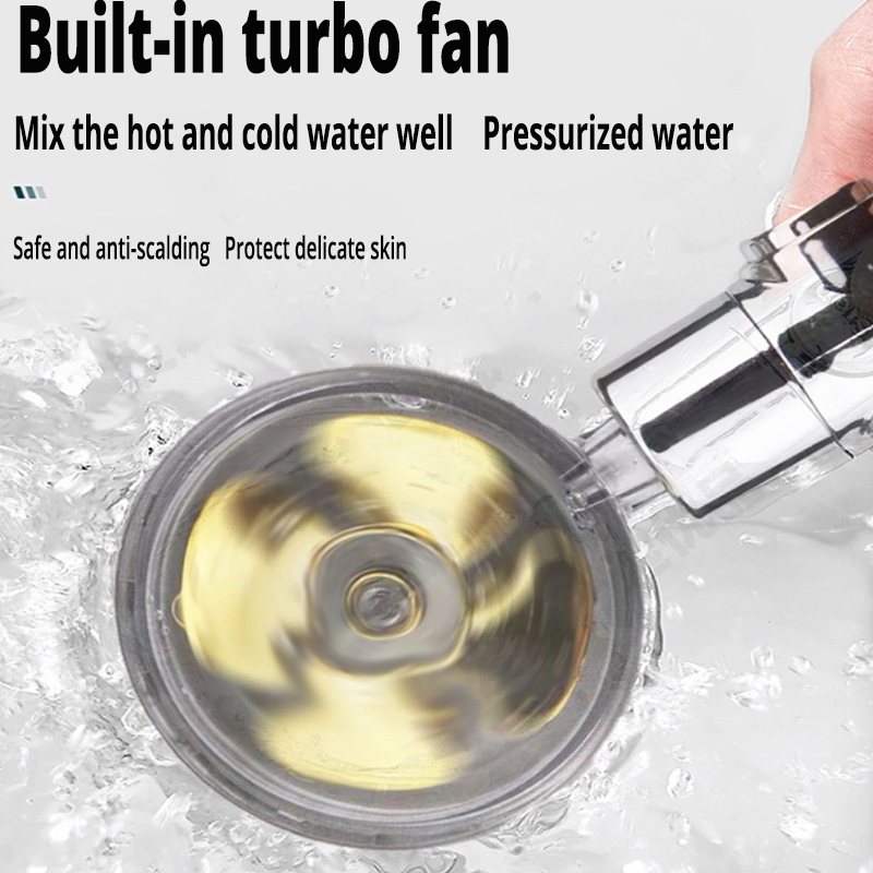 Hot Shower Head Water Saving Flow 360 Degrees Rotating With Small Fan ABS Rain High Pressure Spray Nozzle Bathroom Accessories