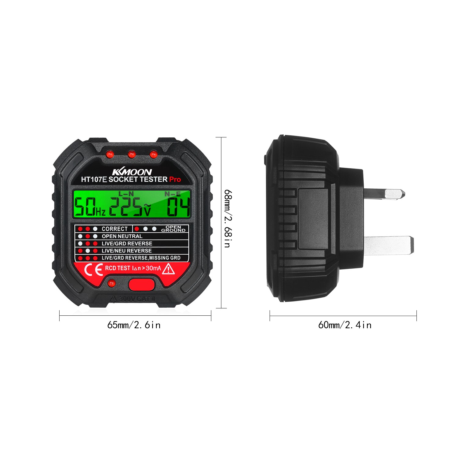 HT107 Socket Tester Voltage Test Socket Detector 90-250V Automatic Electric Circuit Polarity Voltage Detector Breaker Finder