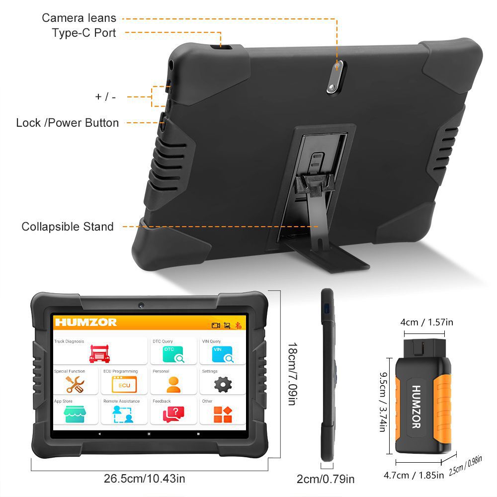 Humzor NexzDAS ND506 Plus Full Version 10 Inch Tablet for 12V-24V Diesel Commercial Vehicles Diagnostic Tool with 10 Converters