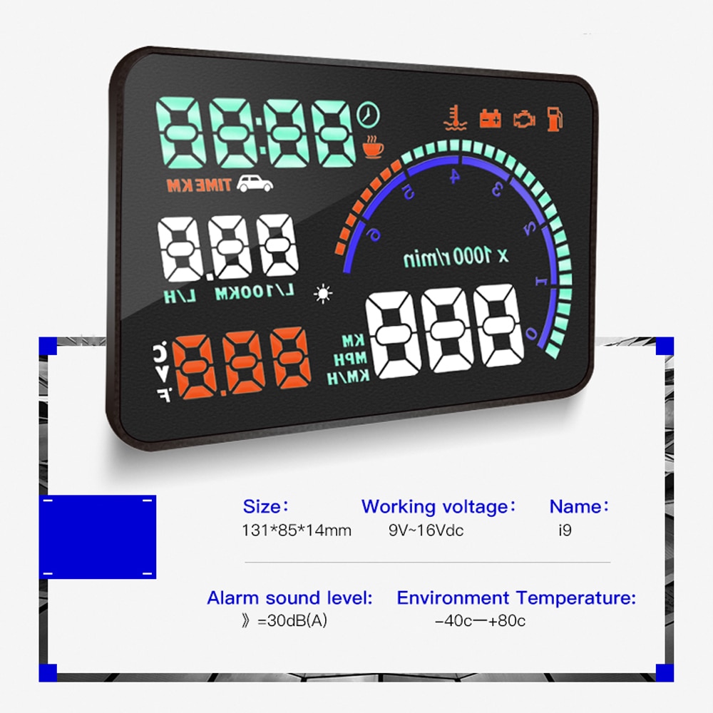 I9 Obd2 HUD Head Up Display Speedometer Speed Alarm Car Electronics Gadgets Projector Water Temperature RPM Voltage