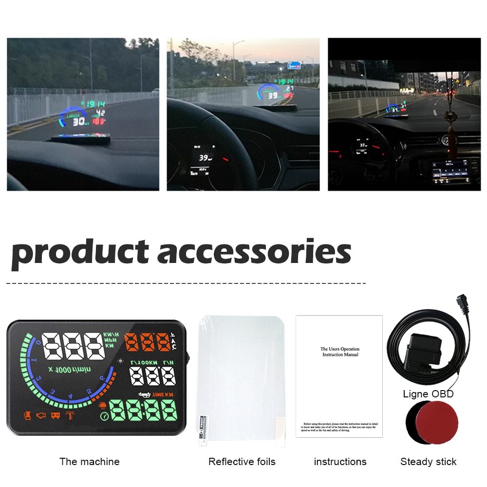 I9 Obd2 HUD Head Up Display Speedometer Speed Alarm Car Electronics Gadgets Projector Water Temperature RPM Voltage