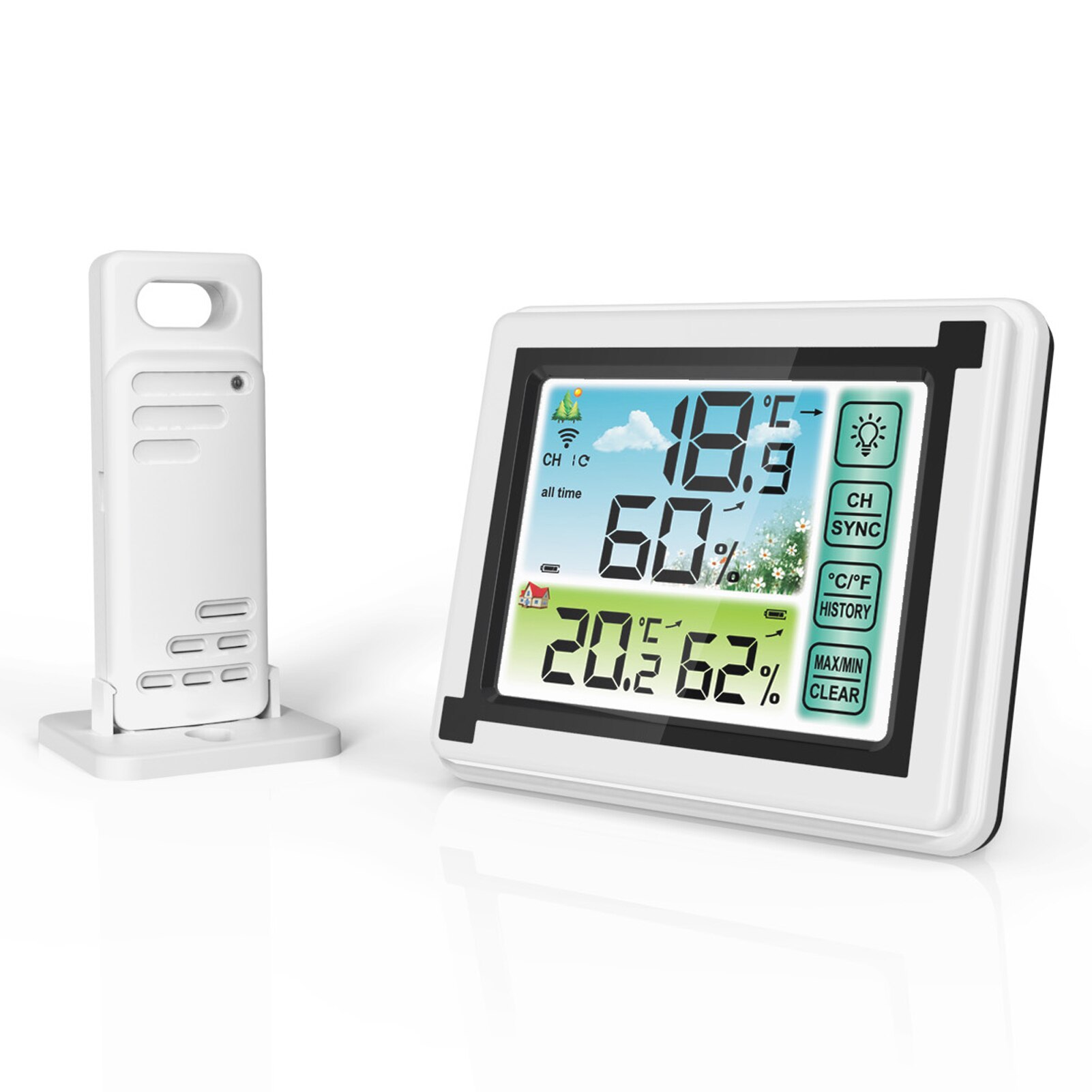 Indoor Outdoor Wireless Digital Thermohygrometer Temperature Mter Humidity Monitor Weather Station Clock Hygrometer