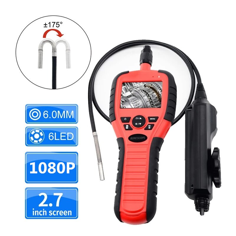 Industrial Endoscope 6mm High-Definition Digital Borescope Camera LCD Screen Snake-Shaped Inspection Camera