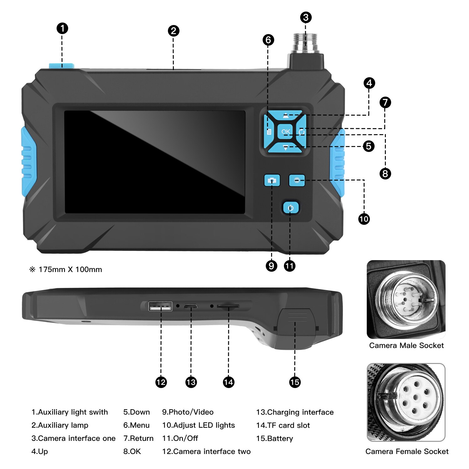 New Industrial Endoscope 5.5mm/8mm Handheld Borescope 6 Leds 4.3inch Camera 1080P HD Video Car Inspection Camera Endoscope