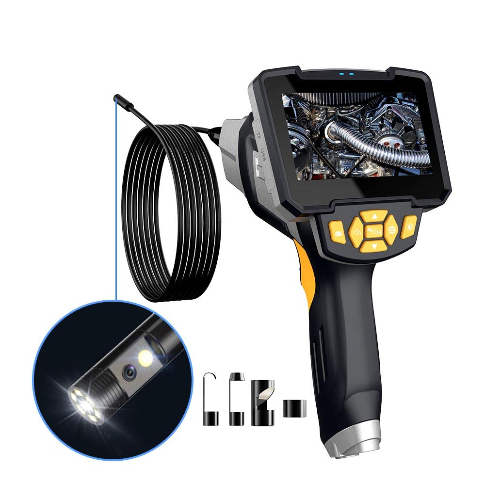 8mm Dual Lens Industrial Endoscope 1080P Full HD 4.3 inch LCD Digital Inspection Camera with 16.4Ft Semi-Rigid Probe 32GB Card