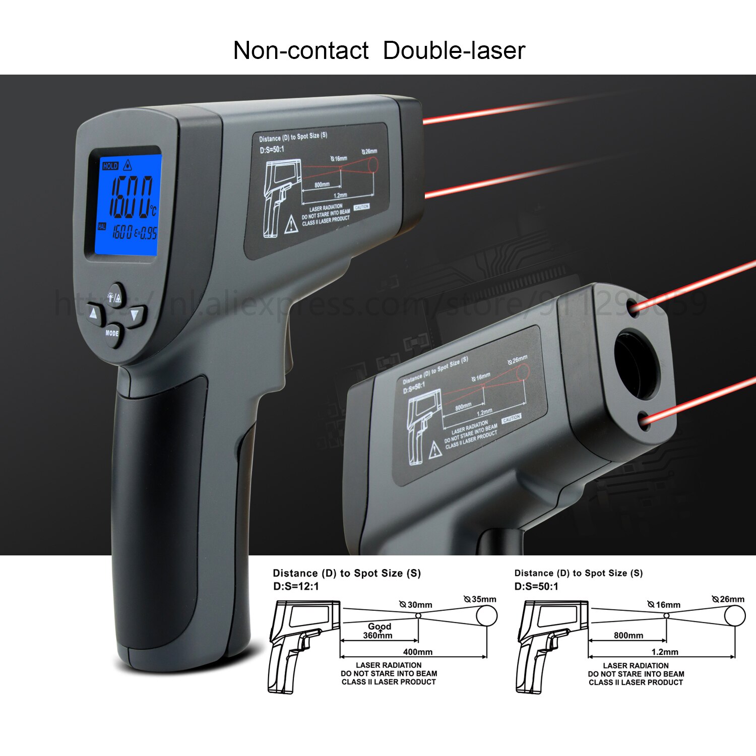 Infrared Thermometer Professional 50:1 Dual Laser Multifuncion Function Digital Industry High Temperature Measuring Gun