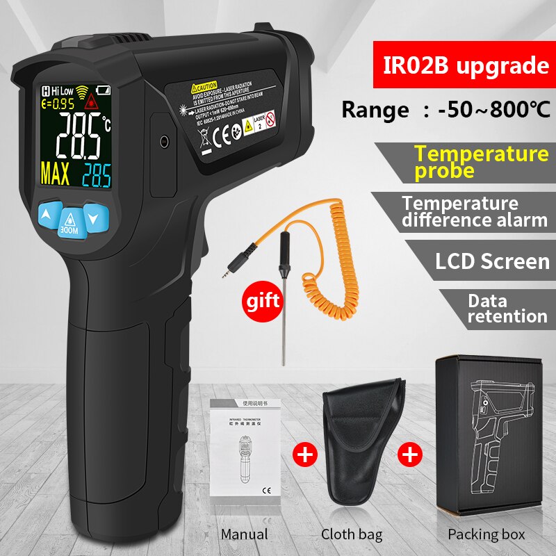 Infrared Thermometer Non-Contact Temperature Meter Gun Handheld Digital LCD  Outdoor Laser Pyrometer IR Thermometer IR02A IR02B IR02C