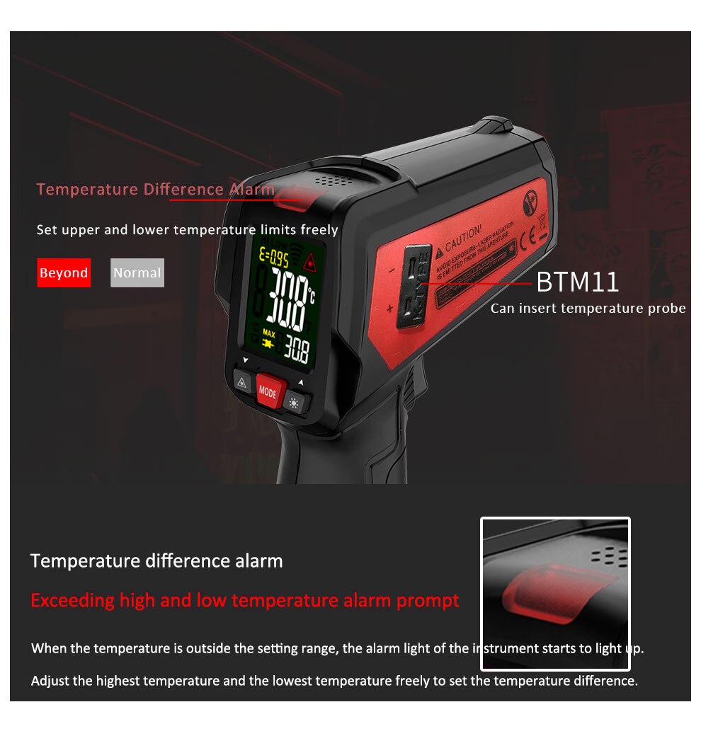 BTM11 Infrared Thermometer Professional Digital IR-LCD Color Temperature Meter -50~580 Non-contact Laser Thermometers Pyrometer