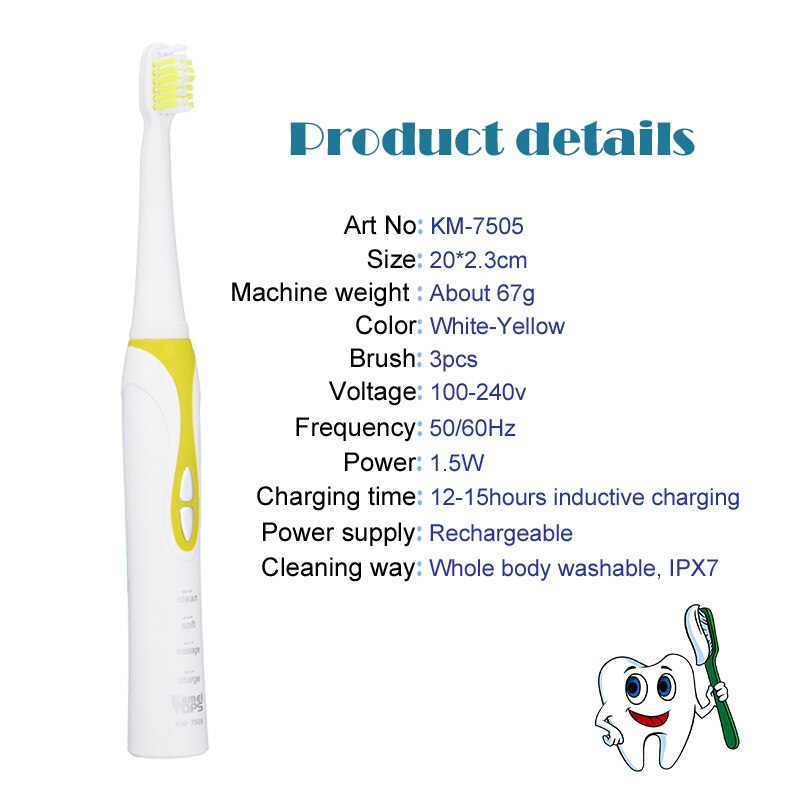 IPX7 washable electric toothbrush rechargeable ultrasonic toothbrush for adults sonic teeth brush