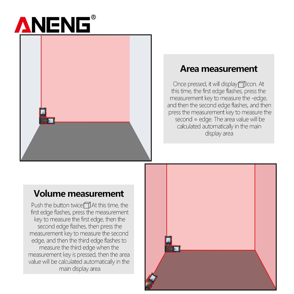 ANENG J100 Electronic Laser Distance Meter Digital Professional Distance Area Volume Meter Multimeter Test Tool M/Inch/Ft
