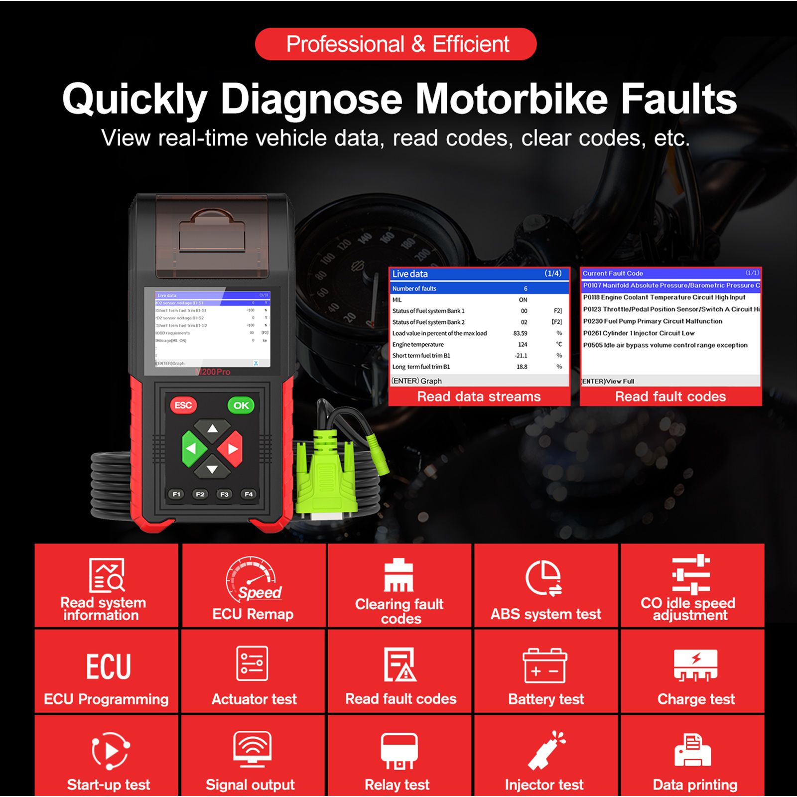 JDiag M200Pro Professional Motorbike Diagnostic Scanner Motorcycle Scan Tool Full Version
