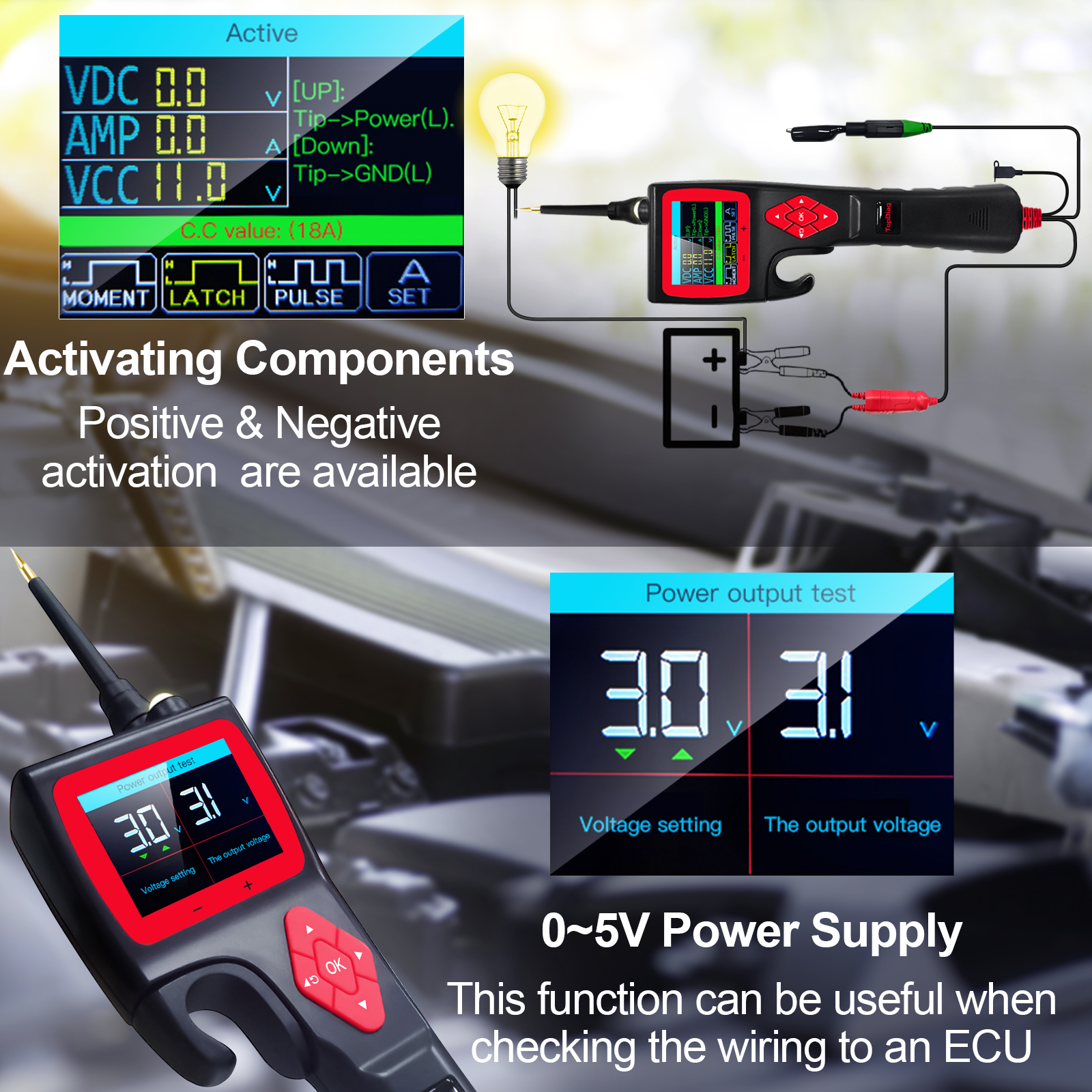 JDiag P200 Car Circuit Tester With Fuel Injector Tester Component Activatio Auto Electric System Tester For 12V 24V Vehicle