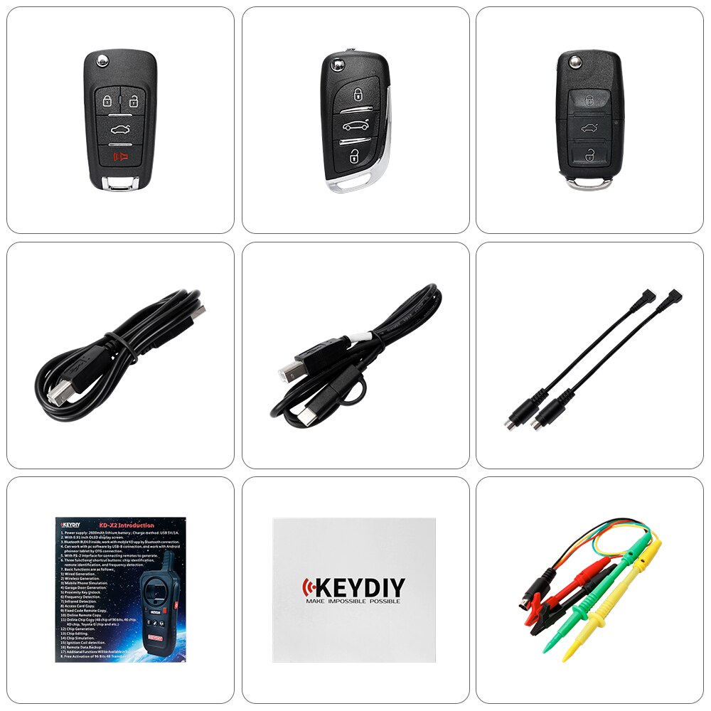 KEYDIY KD-X2 Remote Maker Unlocker with Free ID48 96bit Transponder Copy Function English Version