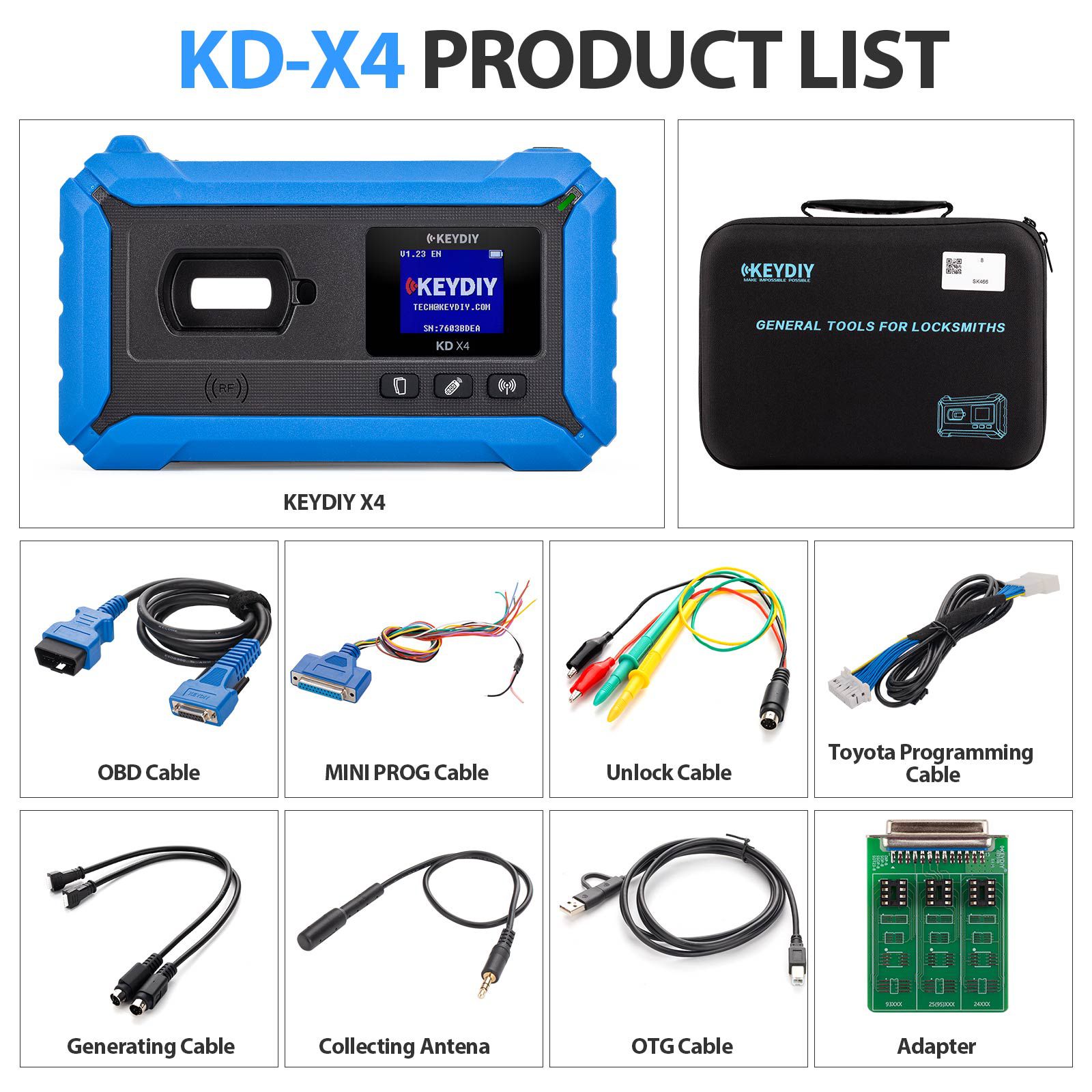 KEYDIY KD-X4 KDX4 5-in-1 Key Programmer Newly Add BDC3 Combines KD Max/ KD Mate/ Mini Prog for Key Recognition/ Generation/ Copying/ Programming etc