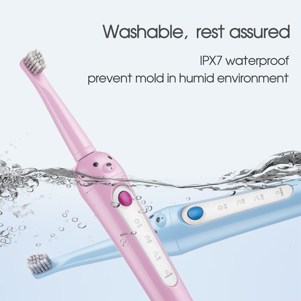 3 Modes IPX7 Waterproof USB Rechargeable 3-12 Years Old Kids Smart Sonic Electric Toothbrush For Children Replacement Heads