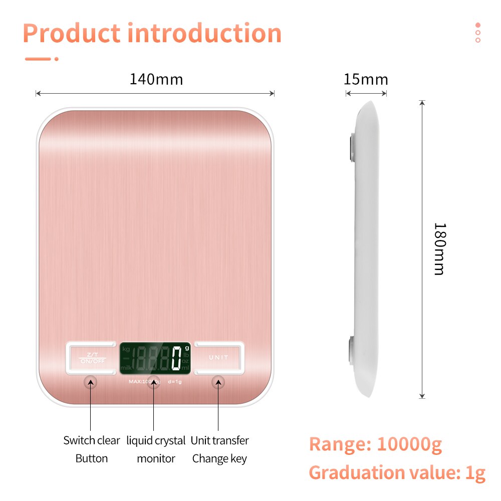 Kitchen Scale Weighing Scale 10Kg 1g Stainless Steel LCD Electronic Scales Precise Food Diet Cooking Balance Measuring