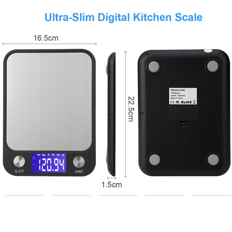 10kg 1g Kitchen Scale Weighing Scale Food Diet Balance Measuring Tool  Stainless Steel Multi-Function Electronic Scales 7 Units