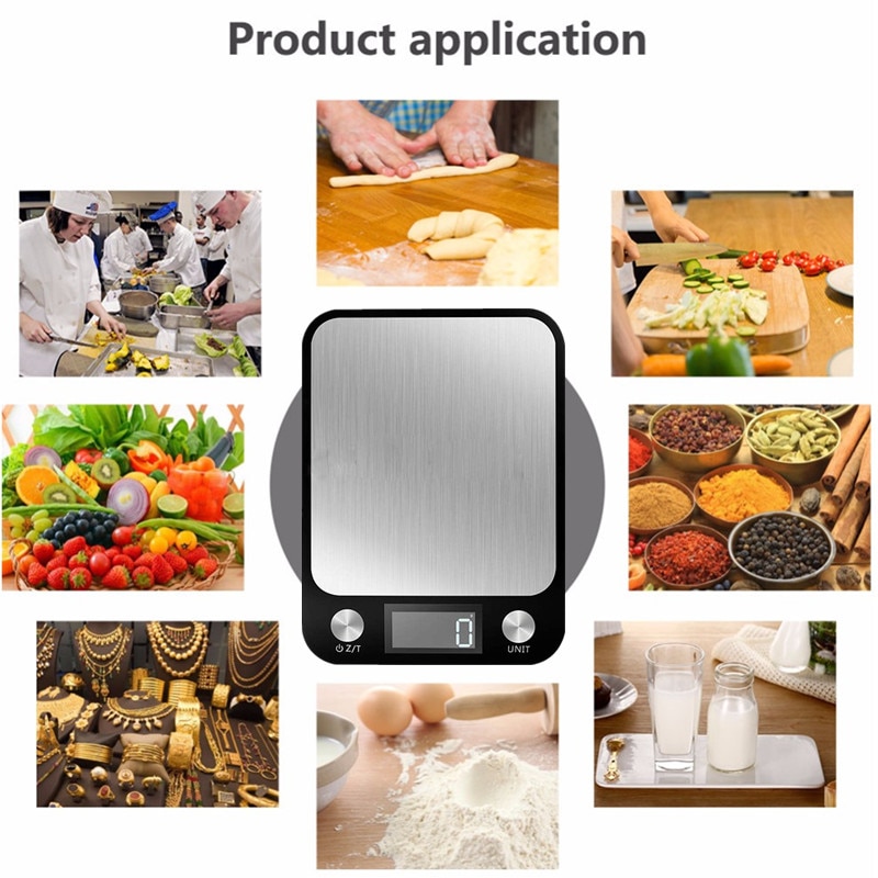 10kg 1g Kitchen Scale Weighing Scale Food Diet Balance Measuring Tool  Stainless Steel Multi-Function Electronic Scales 7 Units