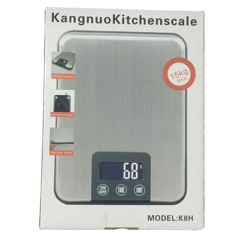 10KG*1g Stainless Steel Kitchen Scales LCD Slim Large Digital Diet Food Grams Weight Balances Touch Button Scale With Retail Box