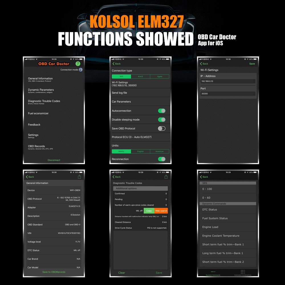 KOLSOL ELM327 WIFI OBD2 Scanner V1.5 ELM327 with Switch Car Scanner