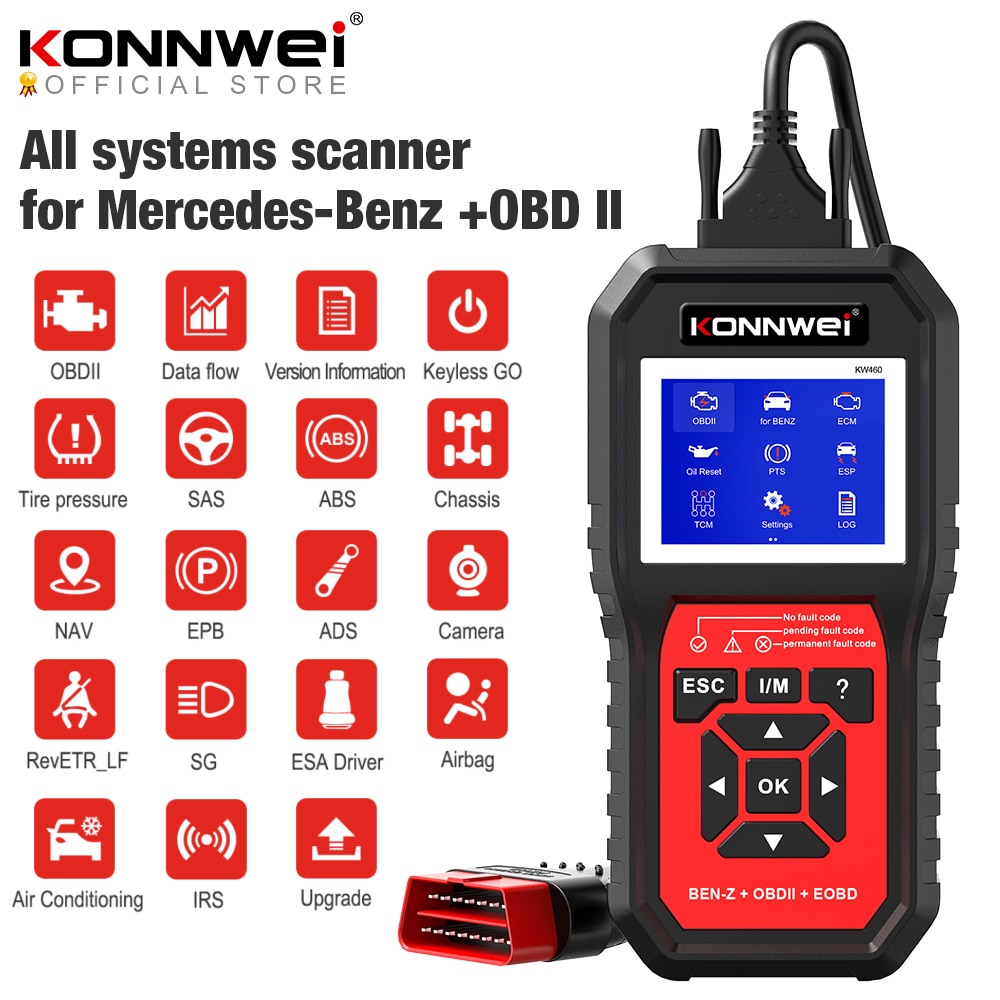 KONNWEI KW460 Obd2 Scanner for  Mercedes-Benz ABS Airbag Oil ABS EPB DPF SRS TPMS Reset Full Systems Diagnostic Tool W212 Benz
